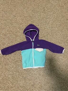 Patagonia Kids Hooded Fleece Jacket in Purple & Teal